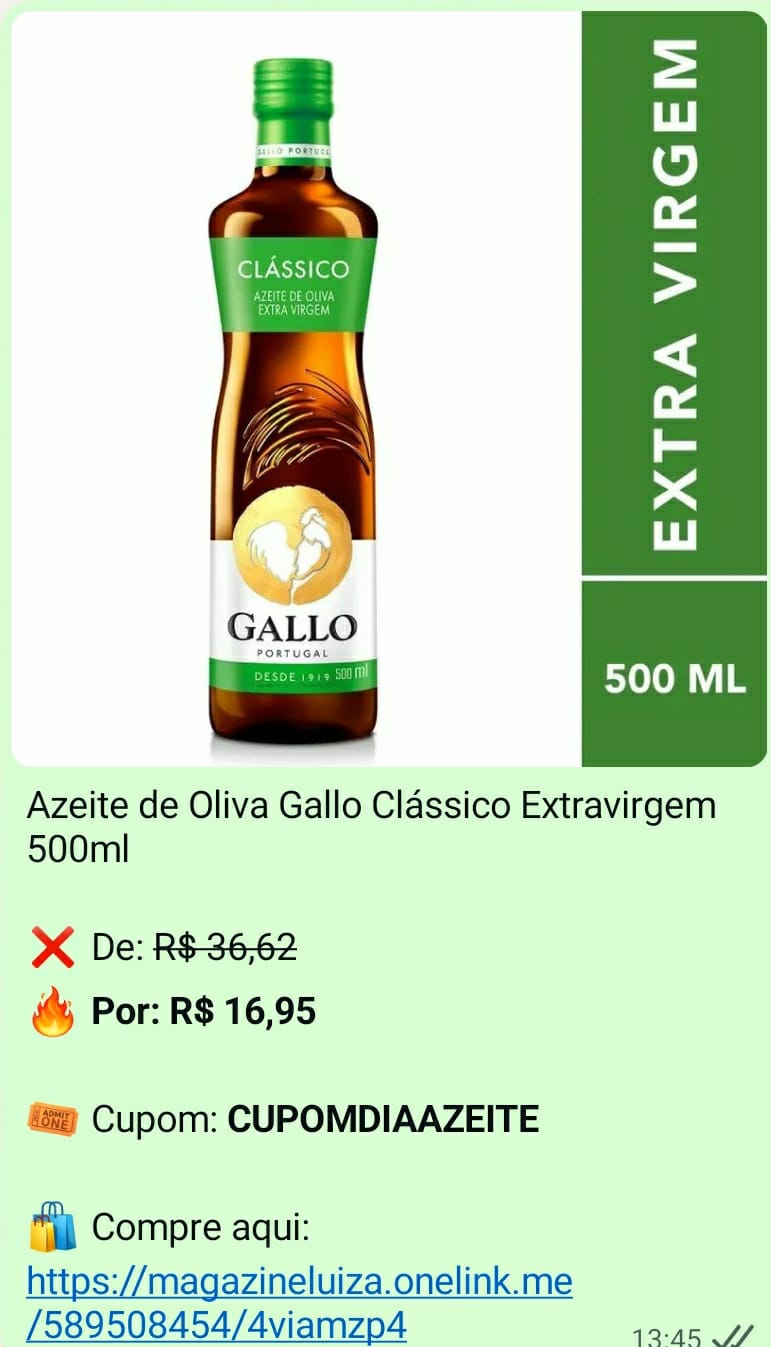 Oferta de azeite Gallo clássico extravirgem