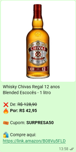 Oferta de whisky Chivas Regal 12 anos